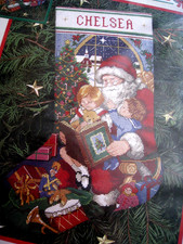Christmas Dimensions Needlepoint Stocking Kit, SANTA'S STORY, Children, Book,16"
