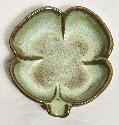 Frankoma Pottery 4 Leaf Clover Ashtray Trinket Dish Prairie Green 513 Vintage