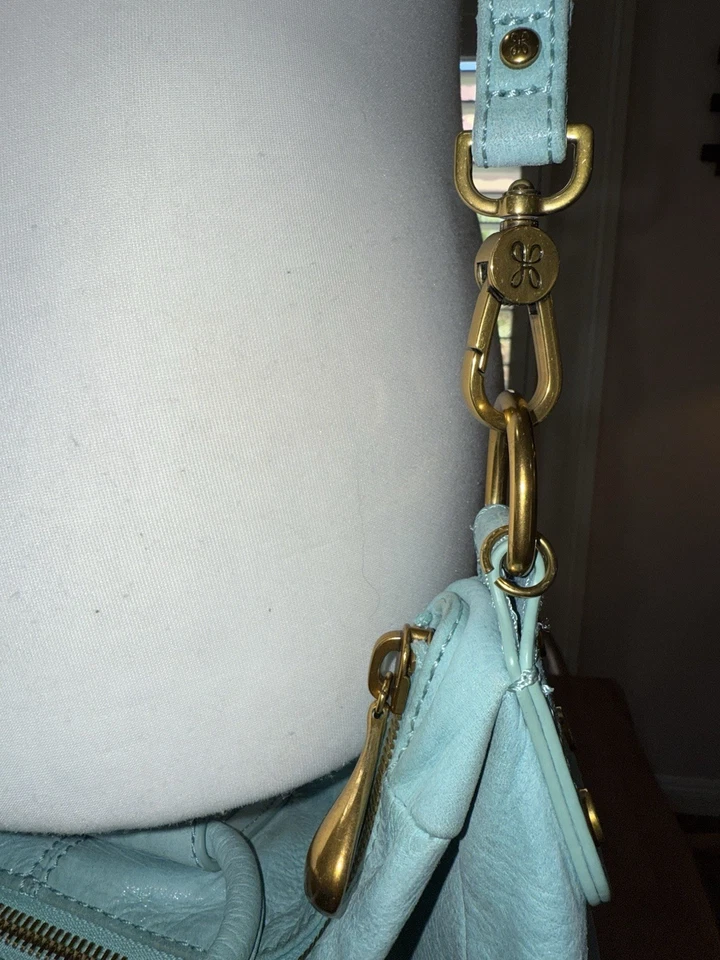 Hobo International Aqua Blue Leather Shoulder Crossbody Bag Boho Satchel Tote - Image 2 of 4