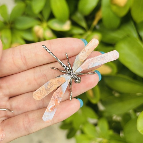 2.3" Natural Pink agate carved dragonfly Reiki crystal skull decor heal gift 1pc - Imagen 7 de 10