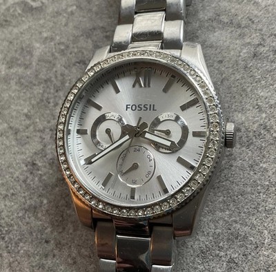 Fossil ES4314 Scarlette Stainless Steel Womens Watch W/Crystal Accent Bezel A4