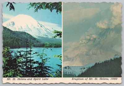 Mt St Helens Eruption 1980 Postcard Before & After Spirit Lake Volcan UNP 4x6
