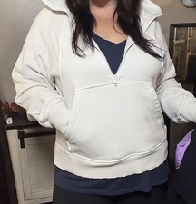 Women  s Ivory Fleece Pullover Hoodie 1/4 Zip Mock Neck Pockets Size small