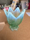 Fenton Glass Candle Holder Votive 2-Way Green Opalescent Tulip