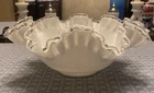 Vintage Fenton Silver Crest White Milk Glass 9.5” Bowl Ruffled Crimped Edge