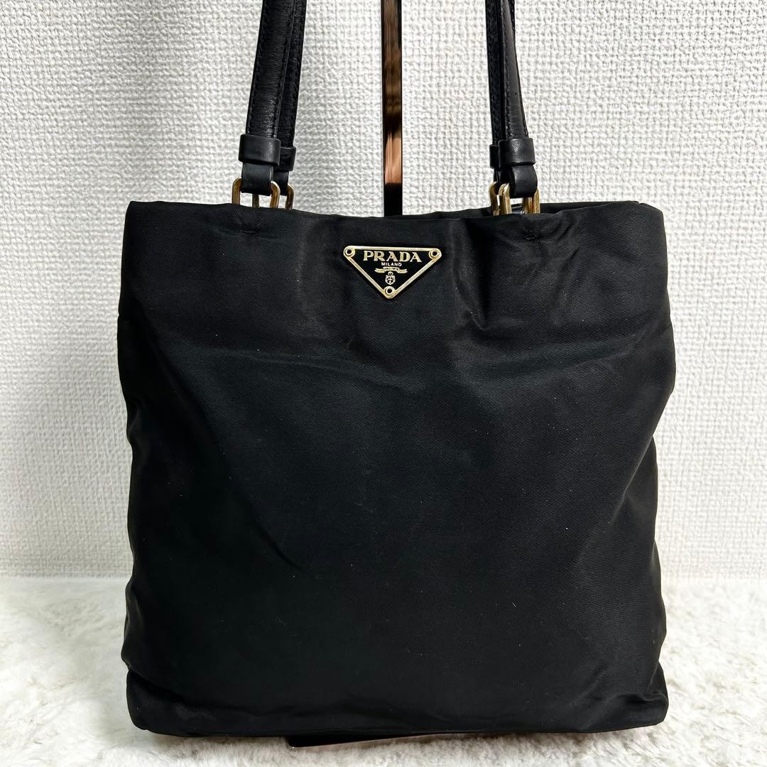 Excellent Condition PRADA Triangle Logo Plate Nylon Leather Shoulder Tote Bag Bl thumbnail 3