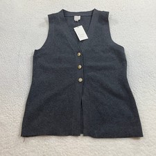 A New Day Sweater Vest Womens XL Dark Gray Button Front V-Neck Gold Hardware NEW