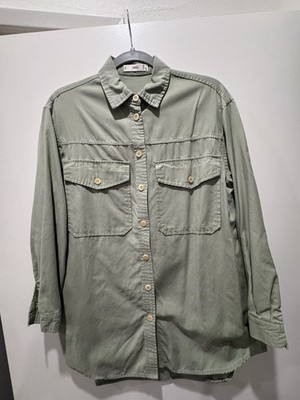 Mango Light Sage Green  womens Button Down Shirt Size S