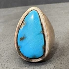 Vintage Sterling Silver Turquoise Ring Mexico Eagle Mark Size ~9.5