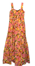Talbots Tropical Fruit Print Maxi Orange Sundress Dress Women's Side Zip Size 4