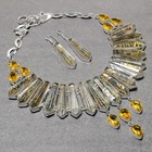 Faceted Golden Rutile Citrine Gemstone Handmade Choker Jewelry Necklace+Earrings