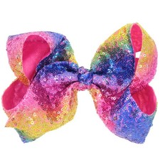 Rainbow Sequin Hair Bows 8 Inches Glitter Alligator Clips and Pins for Girls,...