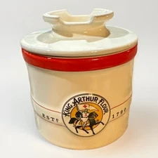 King Arthur Flour Butter Bell Keeper Ceramic Canister Red Stripe Chantal 4 oz