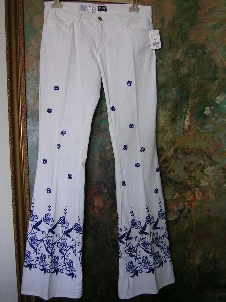 DOLCE & GABBANA белый хлопок брюки 29 джинсы брюки вышитые новый с Ярлыками $498