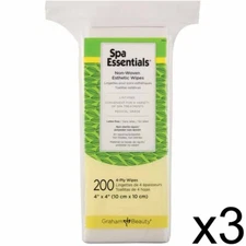 BEAUTY GRAHAM SPA ESSENTIALS 4x4 NON WOVEN ESTHETIC FACE SKIN WIPES 200PC 3PK