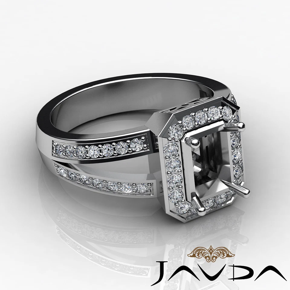 Halo Pave Emerald Split Shank Semi Mount Diamond Engagement Ring 14k Gold 0.6Ctw - Image 4 of 4