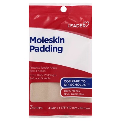 Leader Moleskin Padding Strips with Extra Thick Soft and Durable 3 Count