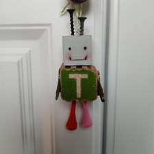 Upcycled Wood Burned ROBOT Christmas ornament NURSERY ART LETTER T wall Decor