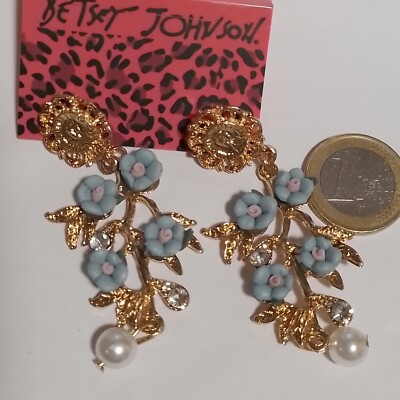 Ohrstecker gold Blütenzweig blaue Blüten Perle Glitzer wunderschön Betsy Johnson