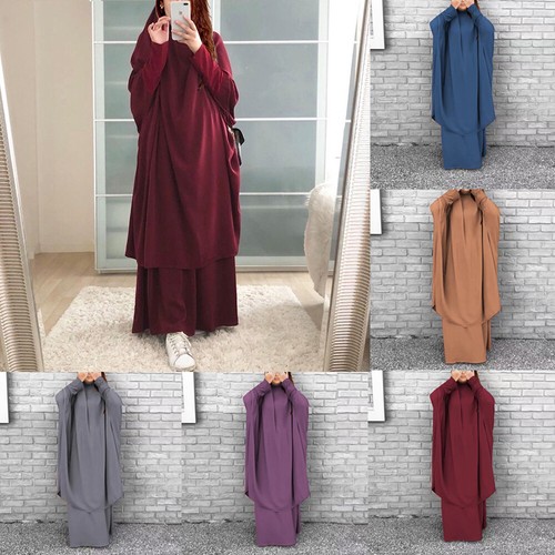 2Pc Islamische Khimar Jilbab Set Femmes Musulmanes Hijab Abaya Gebetskleid / - Picture 2 of 16