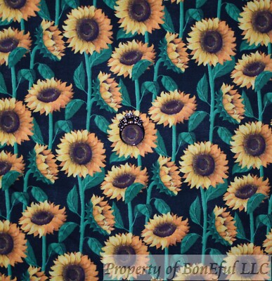 BonEful Fabric FQ Cotton Quilt Black Yellow Sunflower Seed FLOWER Garden Leaf US