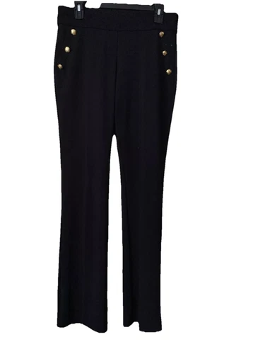 Sag Harbor STRETCH BLACK FLARED PULL ON PANTS W/FRONT GOLD SAILOR BUTTONS SZ M
