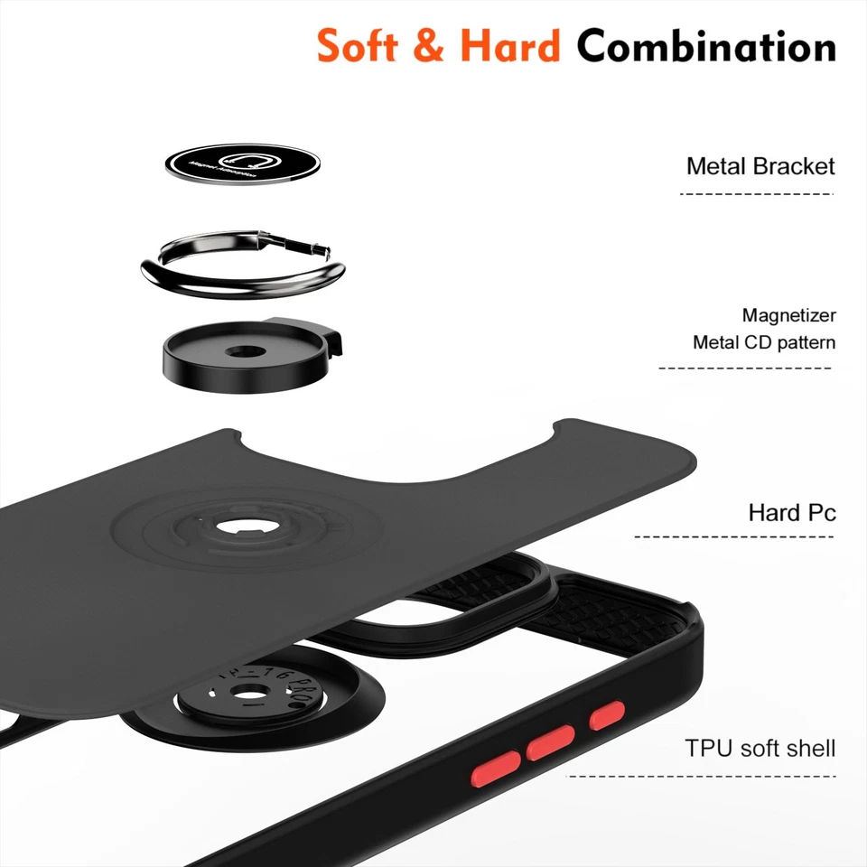 Funda con soporte de anillo magnético a prueba de golpes para iPhone 16 15 14 13 Pro Max Foto 3 de 4