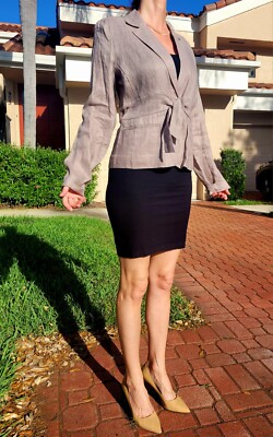 Repeat 100% Linen Gray Brown ''Greige'' Collared Blazer Size 40/M