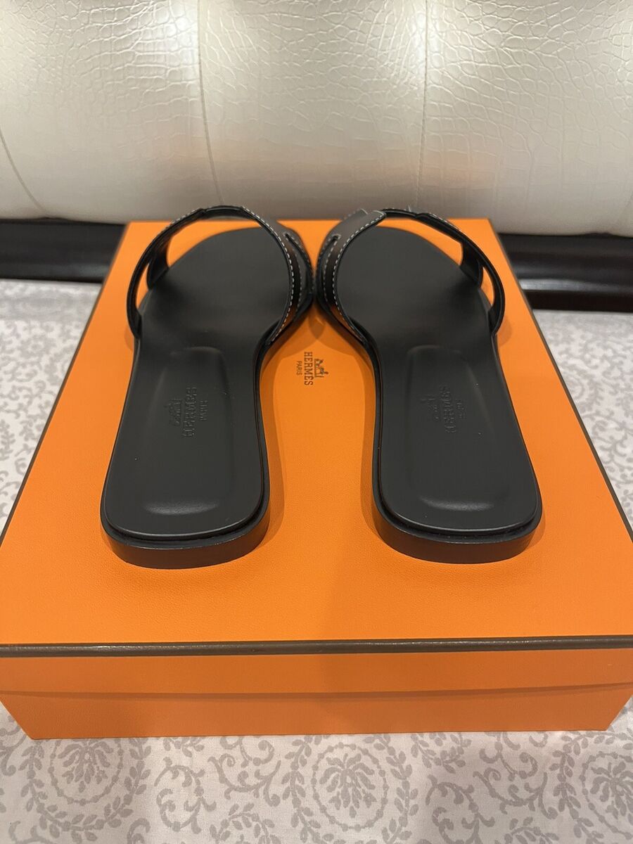 Brand New in Box Hermes Black Oran Sandals With White Brand New in Box Hermes Black Oran Sandals With White
