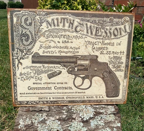 Smith and Wesson Government Contracts Tin Metal Sign Revolvers Classic Vintage