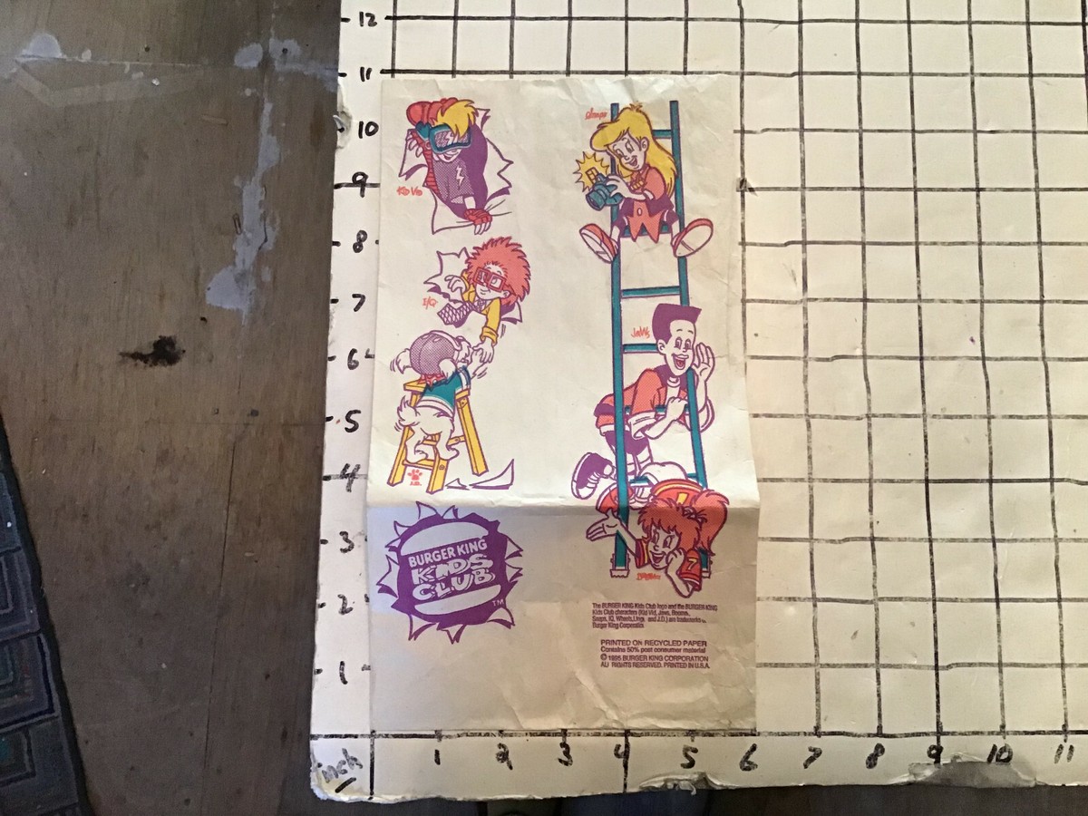 1995 BURGER KING meal Bag w KIDS CLUB kids on it. | eBay