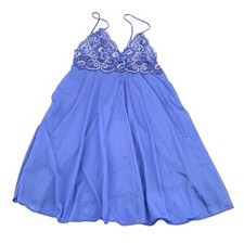 Vintage 1980s Petra Fashions Lace Satin Babydoll Lingerie Dress Size Medium Blue