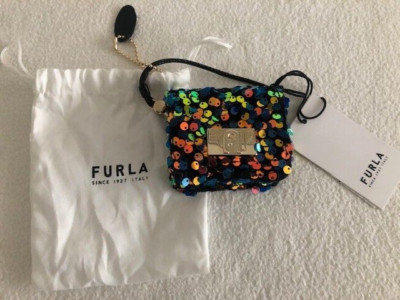 Original Furla Schlüsselanhänger / Airpod Case Pailletten Pochette Multicolor