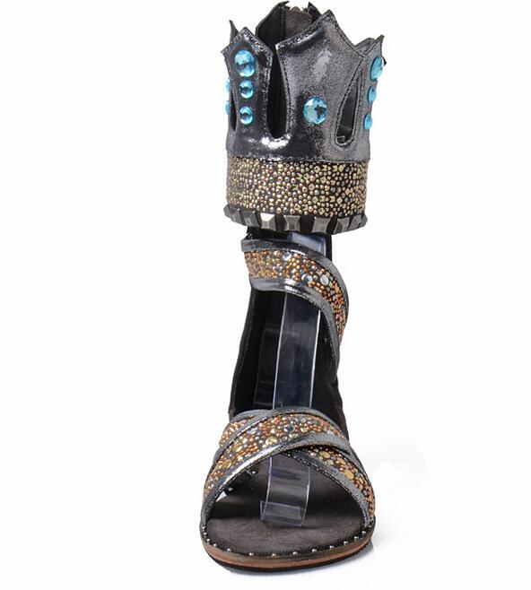 Retro Womens Leather Open Toe Flat Flat Flat Roman Sandal Boots Rhinestone Gladiator shoes 1a4a3d Retro Womens Leather Open Toe Flat Flat Flat Roman Sandal Boots Rhinestone Gladiator shoes 1a4a3d