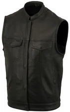  Men's Soft Premium Leather Motorcycle Biker Vest (concealed carry for firearms)