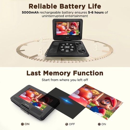 16:9 Portable DVD Player 9-inch LCD Swivel Screen CD/ DVD/ DVD/ VCD/ All Regions - Picture 13 of 22