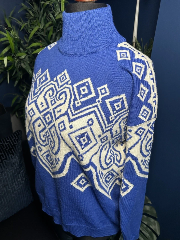 Dale Of Norway Falun Heron Jumper Ski Sweater High Neck Blue Womens Small Wool - Image 2 of 4