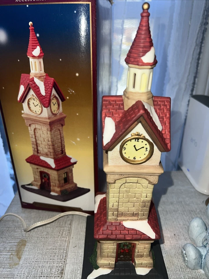 Banco de Trabajo de Papá Noel TORRE DE RELOJ DE PORCELANA 11 Pulgadas De Colección 2001 Foto 2 de 4
