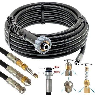 M&M SMARTEK® Manguera de limpieza de tuberías para hidrolimpiadora universal con mandril M21 IG 14mm/15mm