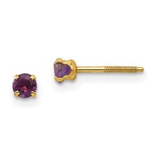 14k Yellow Gold Childrens 3mm Amethyst Earrings