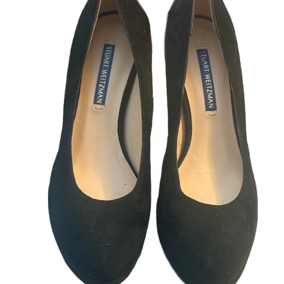 Stuart Weitzman Black Suede Almond Toe Pumps Heels Size 5.5 Beatrix NEW - Image 2 of 4