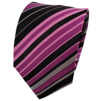 Tigertie Seidenkrawatte Magenta Fuchsia Schwarz Silber Gestreift - Krawatte Tie