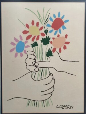 ピカソ「 Le Bouquet 花束を持つ手」 額付き 高級アートプリント アートポスター Pablo Picasso（パブロ ピカソ）Le Bouquet