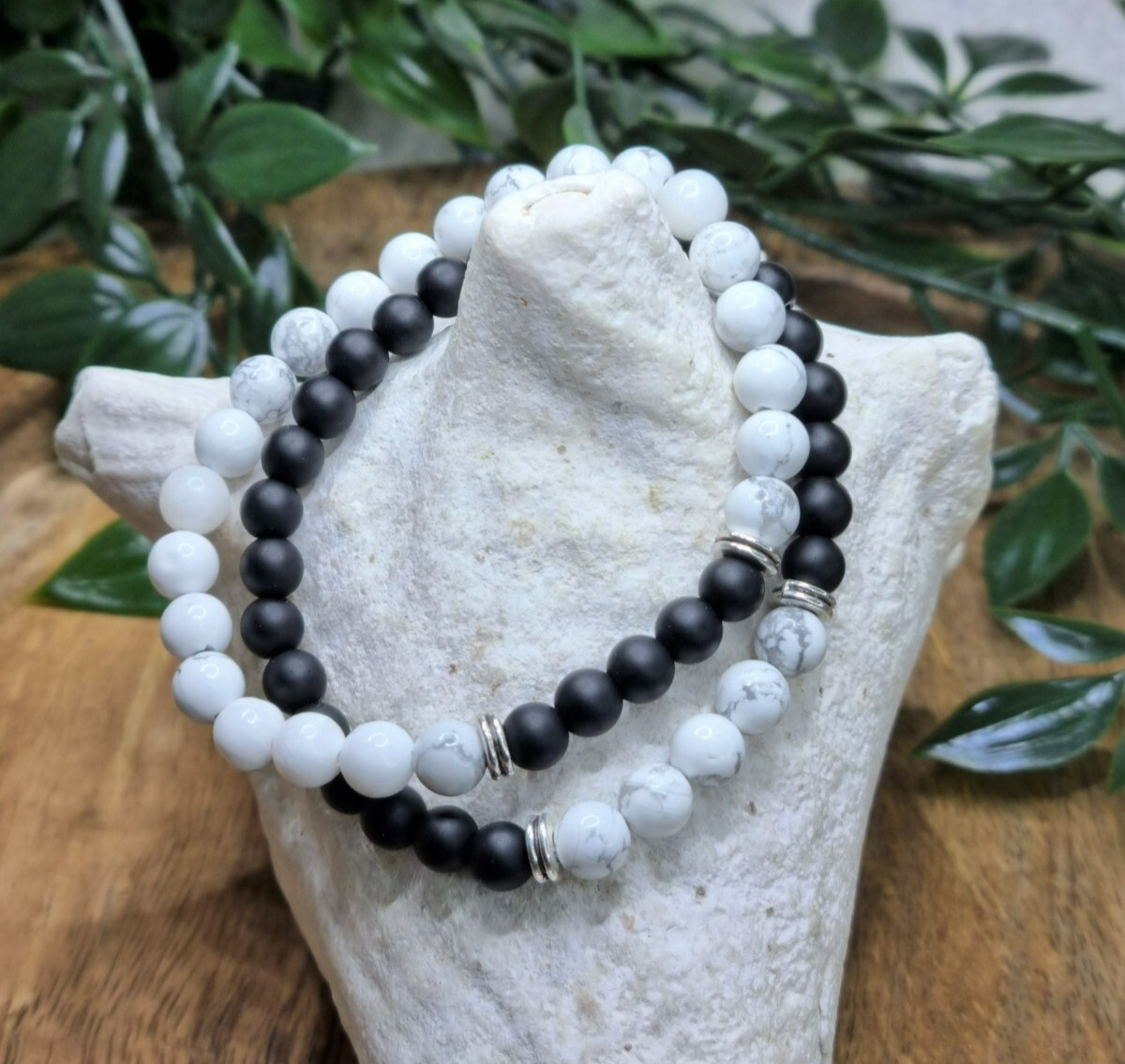 Bracelets de couple authentiques en pierres naturelles agate et howlite premium 8mm