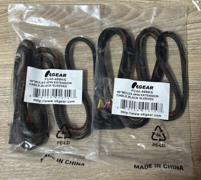 2- Qty.    48''  Molex 4PIN Extension Cable, Black Sleeved. OKGEAR FC44-48BKS