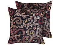 Set of 2 Velvet Cushions with Botanical Pattern 45 x 45 cm Black and Pink RICINU
