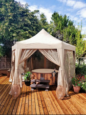 HORWOOD GARDEN METAL FRAME POP UP HEXAGONAL GAZEBO 3.6 x 3.1  AND  NET CURTAINS
