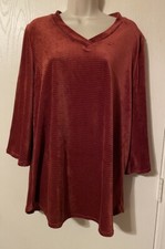 Bombom Burnt Orange Velour Soft 3/4 Bell Sleeve V-Neck Blouse Made In USA Sz L