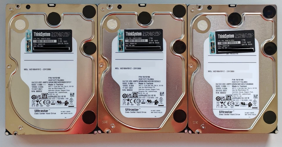 3 Stück: 8,89cm (3,5") Festplatten 1TB Lenovo ThinkSystem 7.2K SATA600 24/7