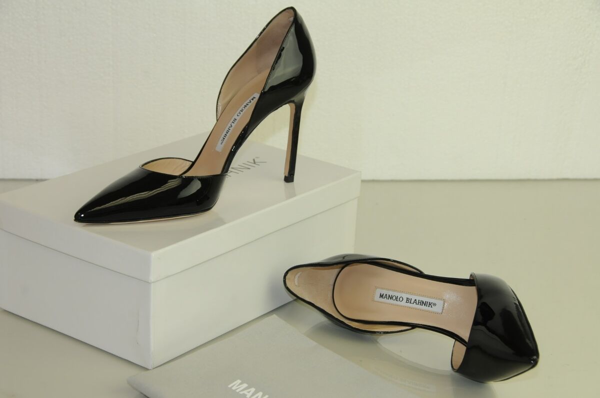 New Manolo Blahnik Tayler 105 Black Patent Heels Pumps New Manolo Blahnik Tayler 105 Black Patent Heels Pumps